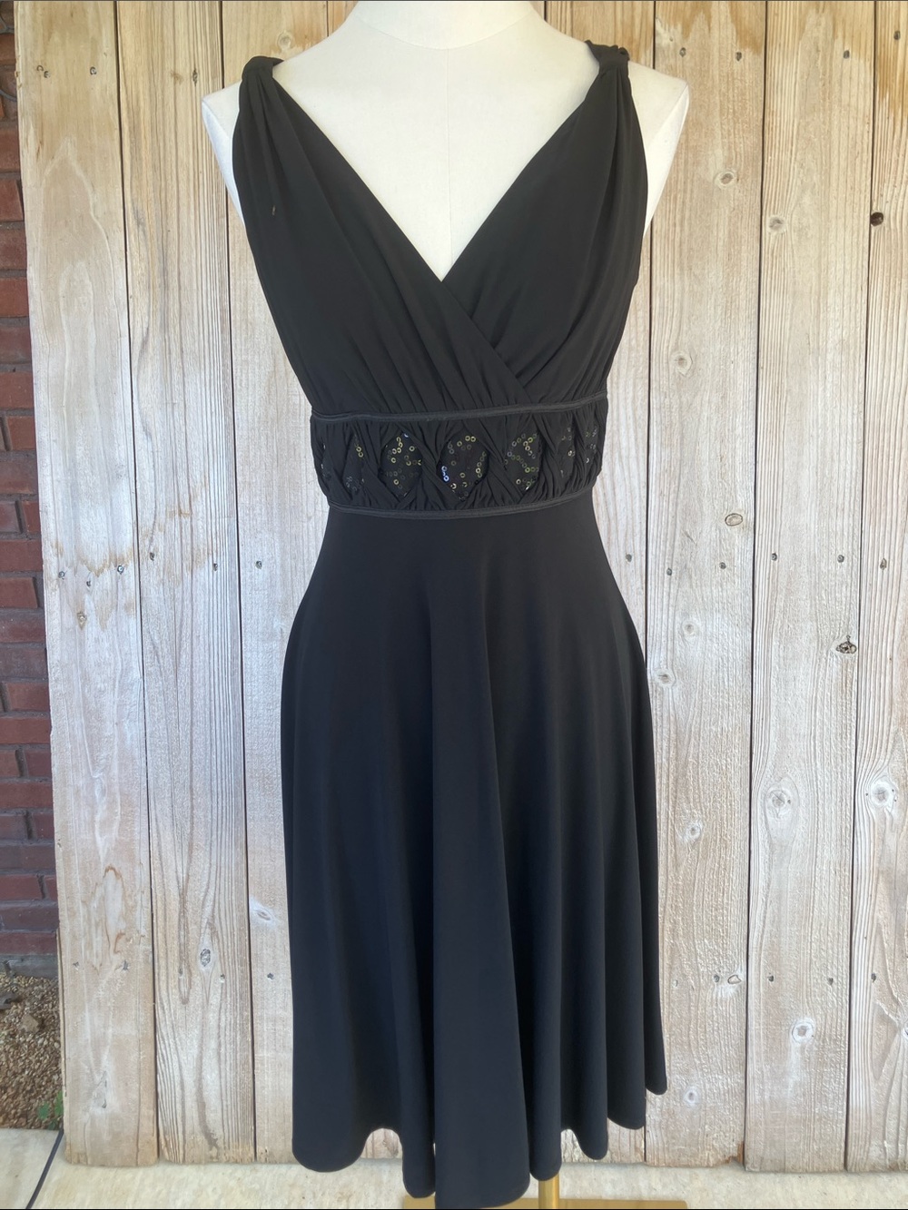 new directions Black Midi Dress with Beaded Waist